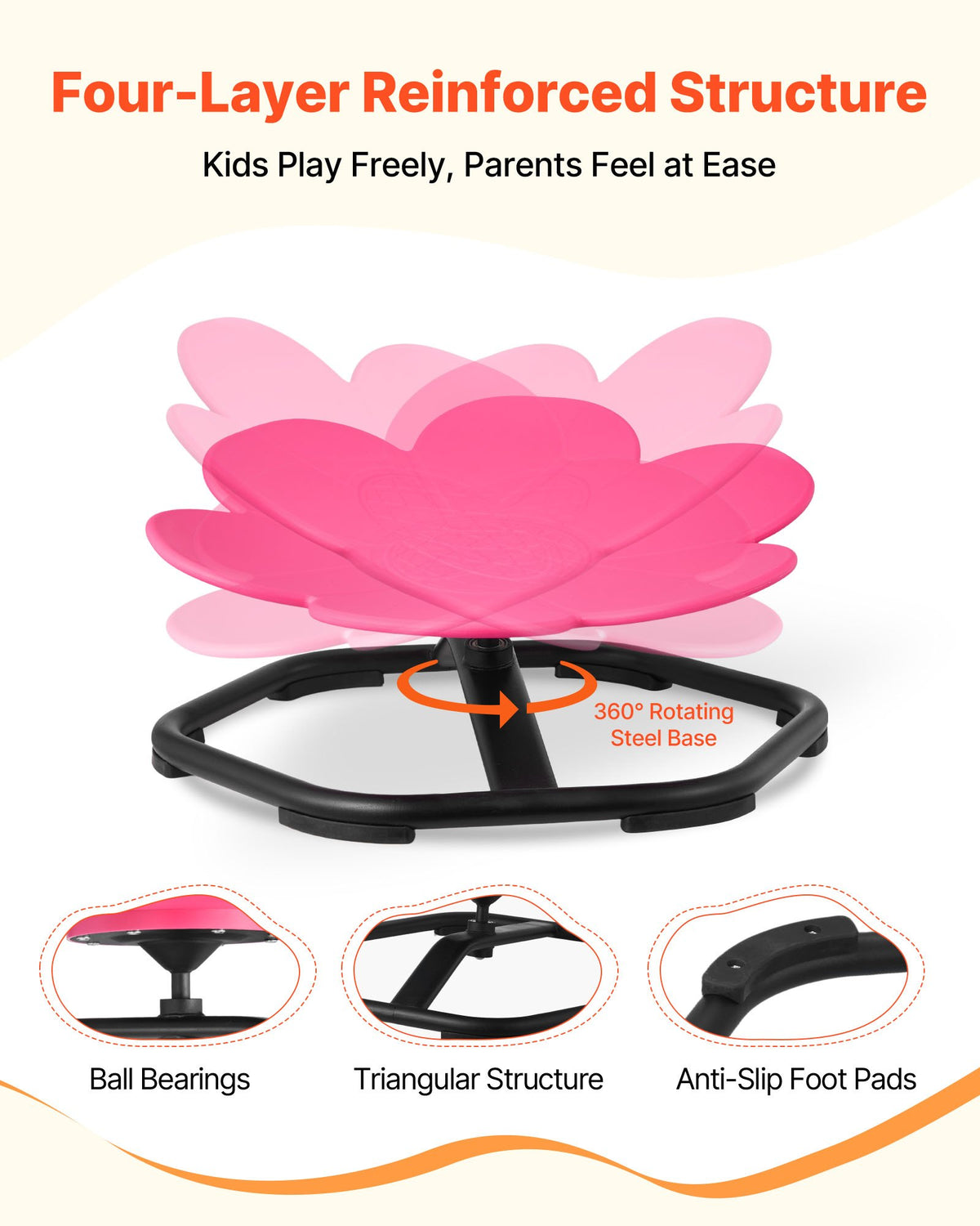 VEVOR Kids Swivel Chair, 220 lbs Capacity, Flower Shape Sensory Spinning Chair, Autistic Kids Sensory Toy Seat with Non-Slip Metal Base, Toddler Sit & Spin Seat for Coordination Balance Focus, Rose - ETZYHSHBKJS6LP3GY001V0 - view 5