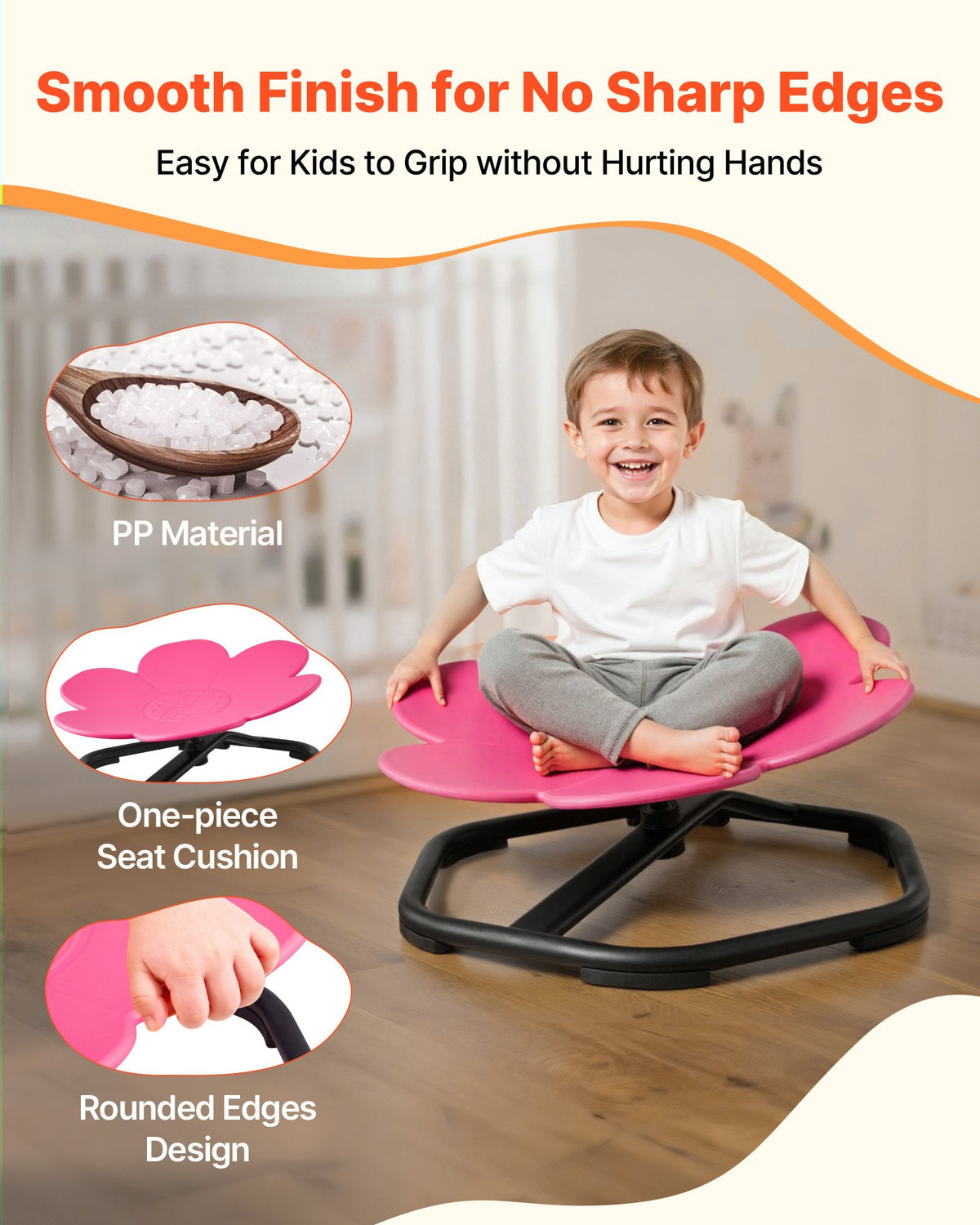 VEVOR Kids Swivel Chair, 220 lbs Capacity, Flower Shape Sensory Spinning Chair, Autistic Kids Sensory Toy Seat with Non-Slip Metal Base, Toddler Sit & Spin Seat for Coordination Balance Focus, Rose - ETZYHSHBKJS6LP3GY001V0 - view 6