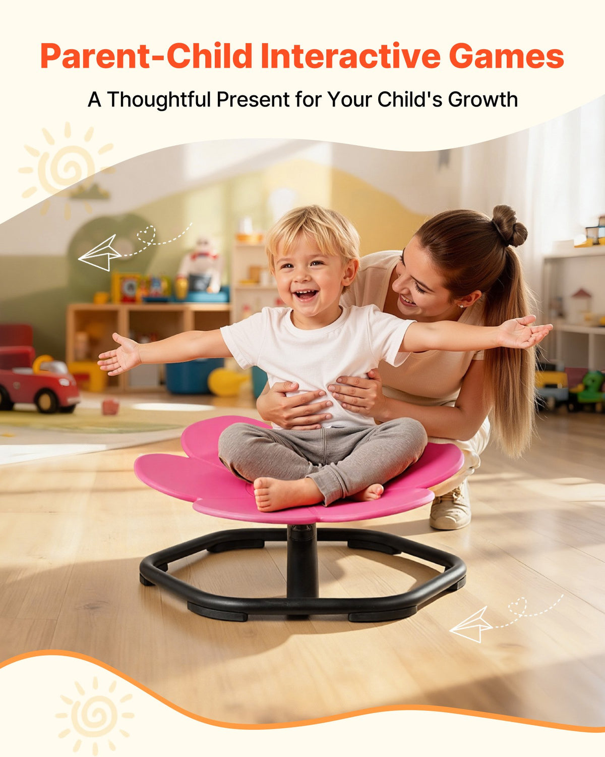 VEVOR Kids Swivel Chair, 220 lbs Capacity, Flower Shape Sensory Spinning Chair, Autistic Kids Sensory Toy Seat with Non-Slip Metal Base, Toddler Sit & Spin Seat for Coordination Balance Focus, Rose - ETZYHSHBKJS6LP3GY001V0 - view 7
