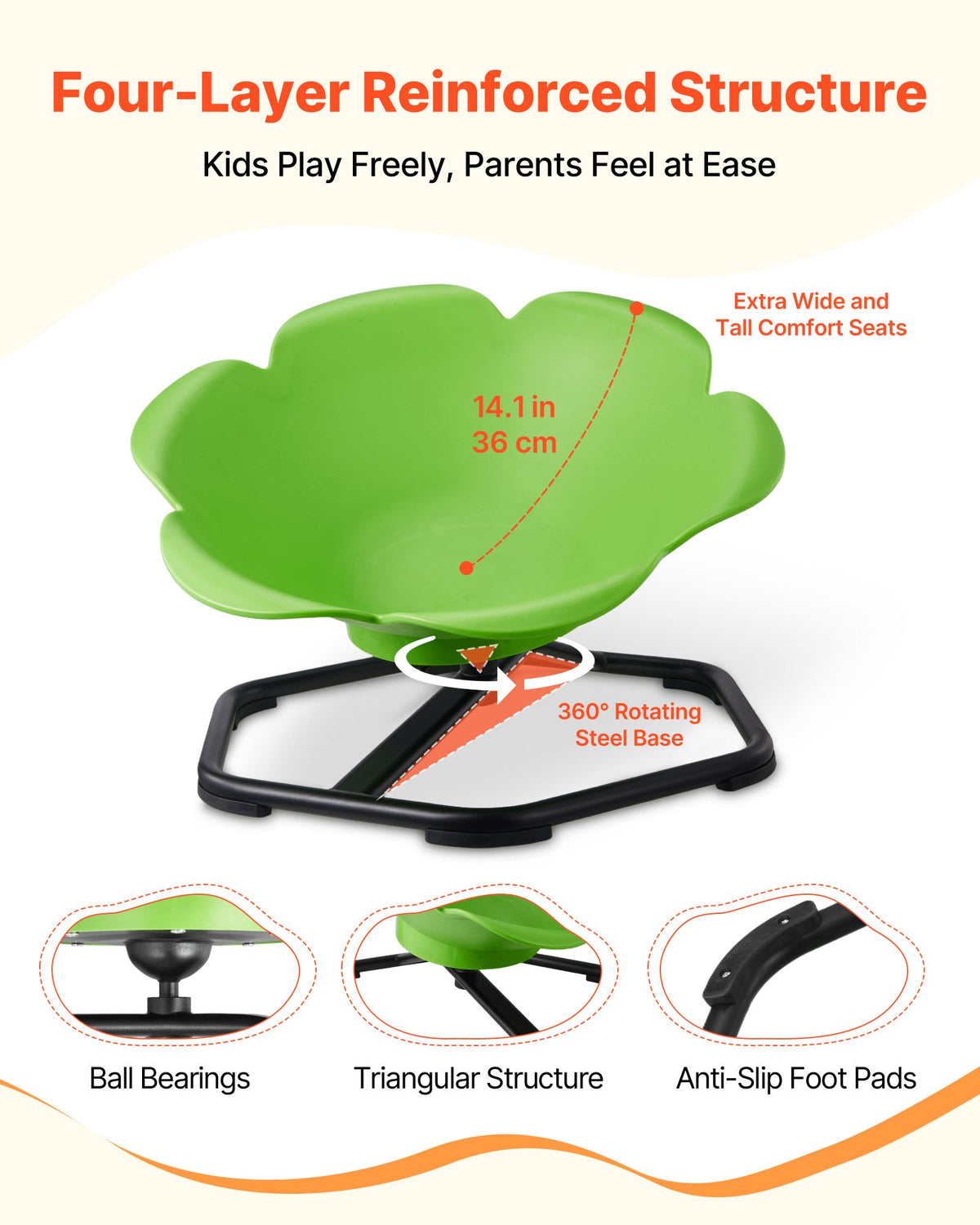 VEVOR Kids Swivel Chair, 220 lbs Capacity, Cylinder Shape Sensory Spinning Chair, Autistic Kids Sensory Toy Seat with Non-Slip Metal Base, Toddler Sit & Spin Seat for Coordination Balance Focus, Green - ETZYLSGTKJS668NMK001V0 - view 5