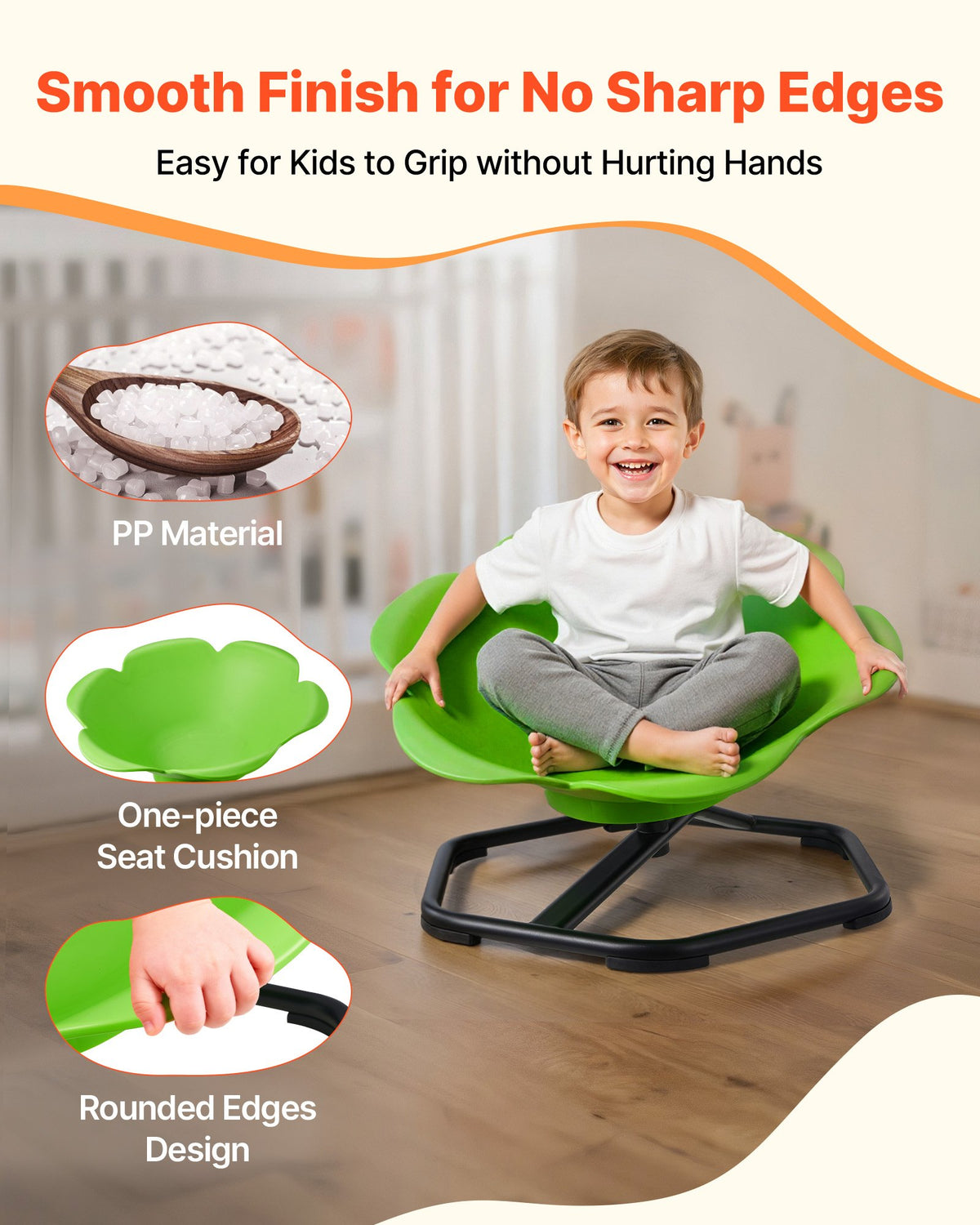 VEVOR Kids Swivel Chair, 220 lbs Capacity, Cylinder Shape Sensory Spinning Chair, Autistic Kids Sensory Toy Seat with Non-Slip Metal Base, Toddler Sit & Spin Seat for Coordination Balance Focus, Green - ETZYLSGTKJS668NMK001V0 - view 6