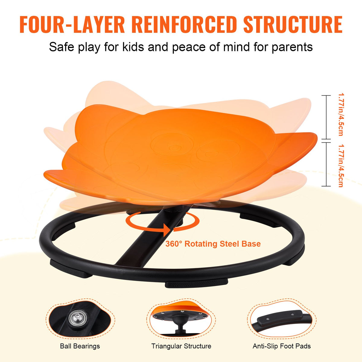 VEVOR Elephant Kids Swivel Chair, 220 LBS Capacity, 360° Spinning Chair, Autistic Kids Sensory Toy Chair with Non-Slip Metal Base, Toddler Sit and Spin Chair for Coordination Balance Focus Orange - ETZYYXCS100KQ8D4JV0 - view 5