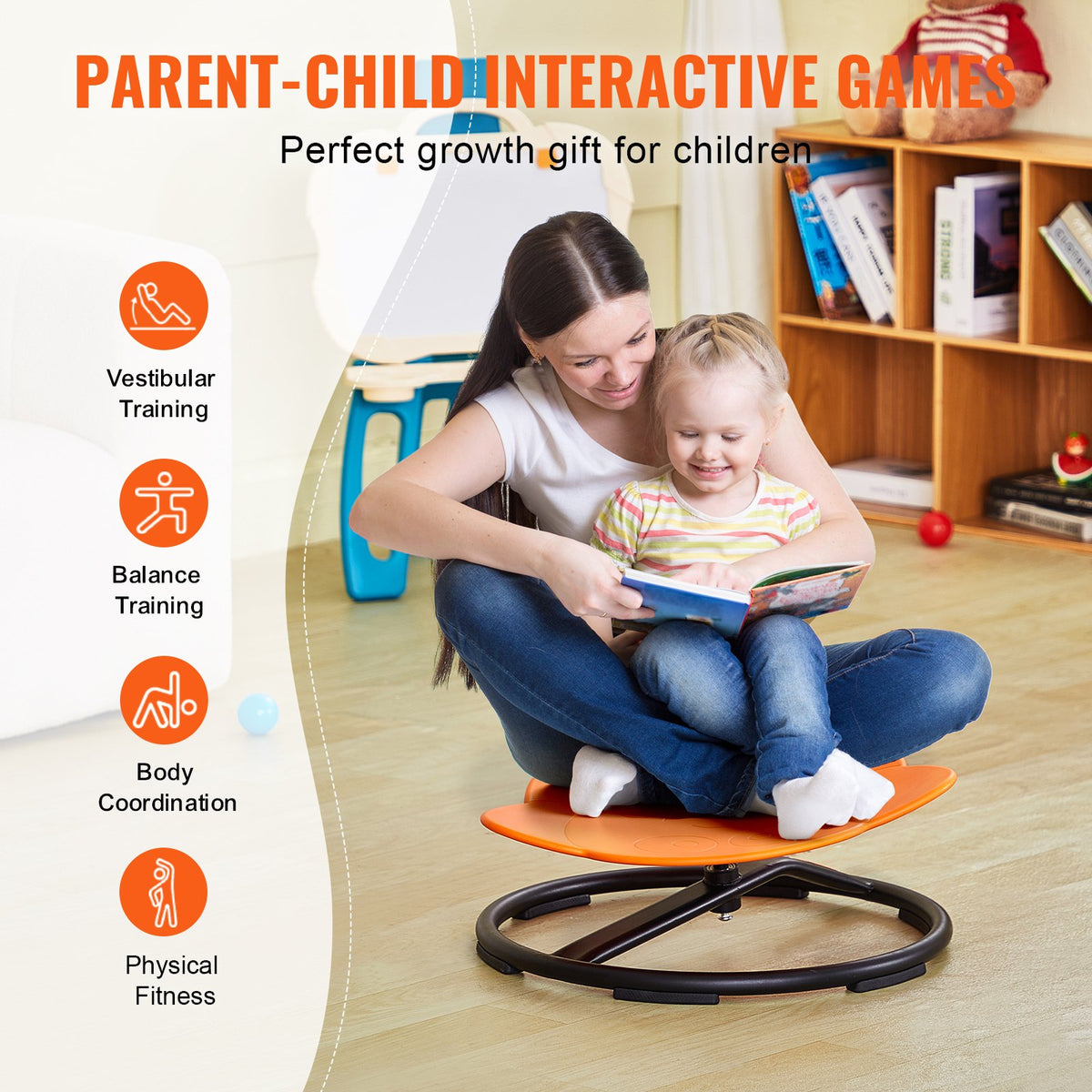 VEVOR Elephant Kids Swivel Chair, 220 LBS Capacity, 360° Spinning Chair, Autistic Kids Sensory Toy Chair with Non-Slip Metal Base, Toddler Sit and Spin Chair for Coordination Balance Focus Orange - ETZYYXCS100KQ8D4JV0 - view 7