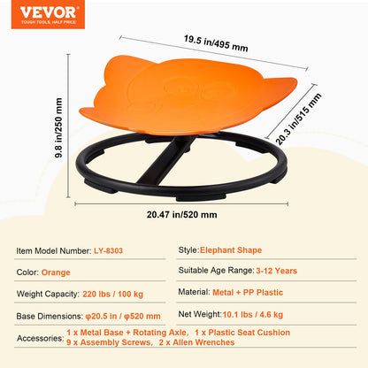 VEVOR Elephant Kids Swivel Chair, 220 LBS Capacity, 360° Spinning Chair, Autistic Kids Sensory Toy Chair with Non-Slip Metal Base, Toddler Sit and Spin Chair for Coordination Balance Focus Orange - ETZYYXCS100KQ8D4JV0 - view 8
