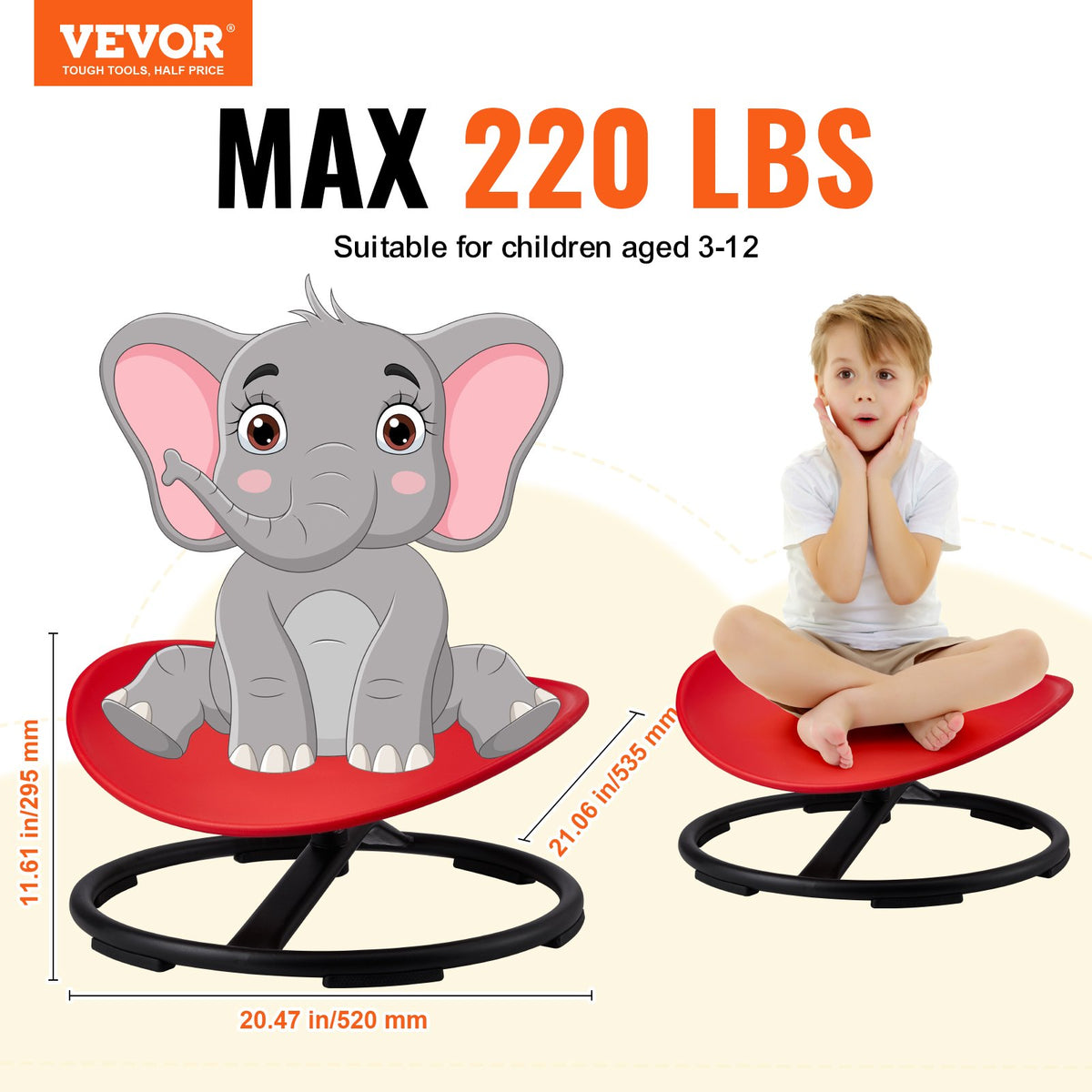 VEVOR Kids Swivel Chair, 220 LBS Capacity, Sensory Spinning Chair, Autistic Kids Sensory Toy Chair with Non-Slip Metal Base, Toddler Sit and Spin Chair for Coordination Balance Focus Training Red - ETZYYXHS100KRKG1WV0 - view 3