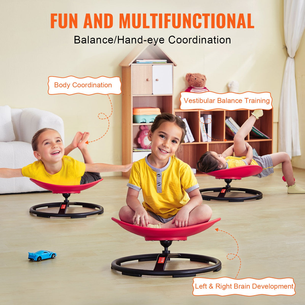 VEVOR Kids Swivel Chair, 220 LBS Capacity, Sensory Spinning Chair, Autistic Kids Sensory Toy Chair with Non-Slip Metal Base, Toddler Sit and Spin Chair for Coordination Balance Focus Training Red - ETZYYXHS100KRKG1WV0 - view 4