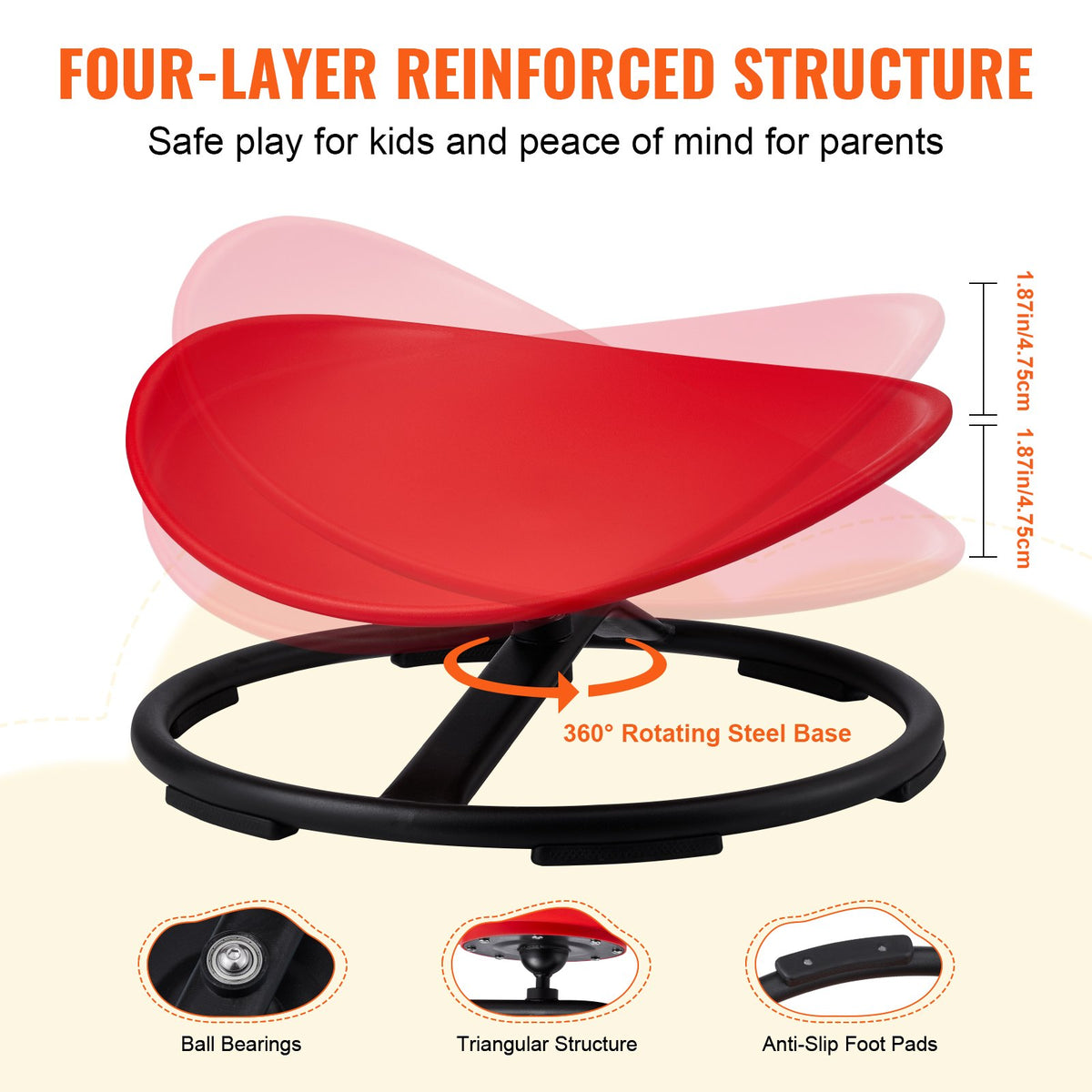 VEVOR Kids Swivel Chair, 220 LBS Capacity, Sensory Spinning Chair, Autistic Kids Sensory Toy Chair with Non-Slip Metal Base, Toddler Sit and Spin Chair for Coordination Balance Focus Training Red - ETZYYXHS100KRKG1WV0 - view 5