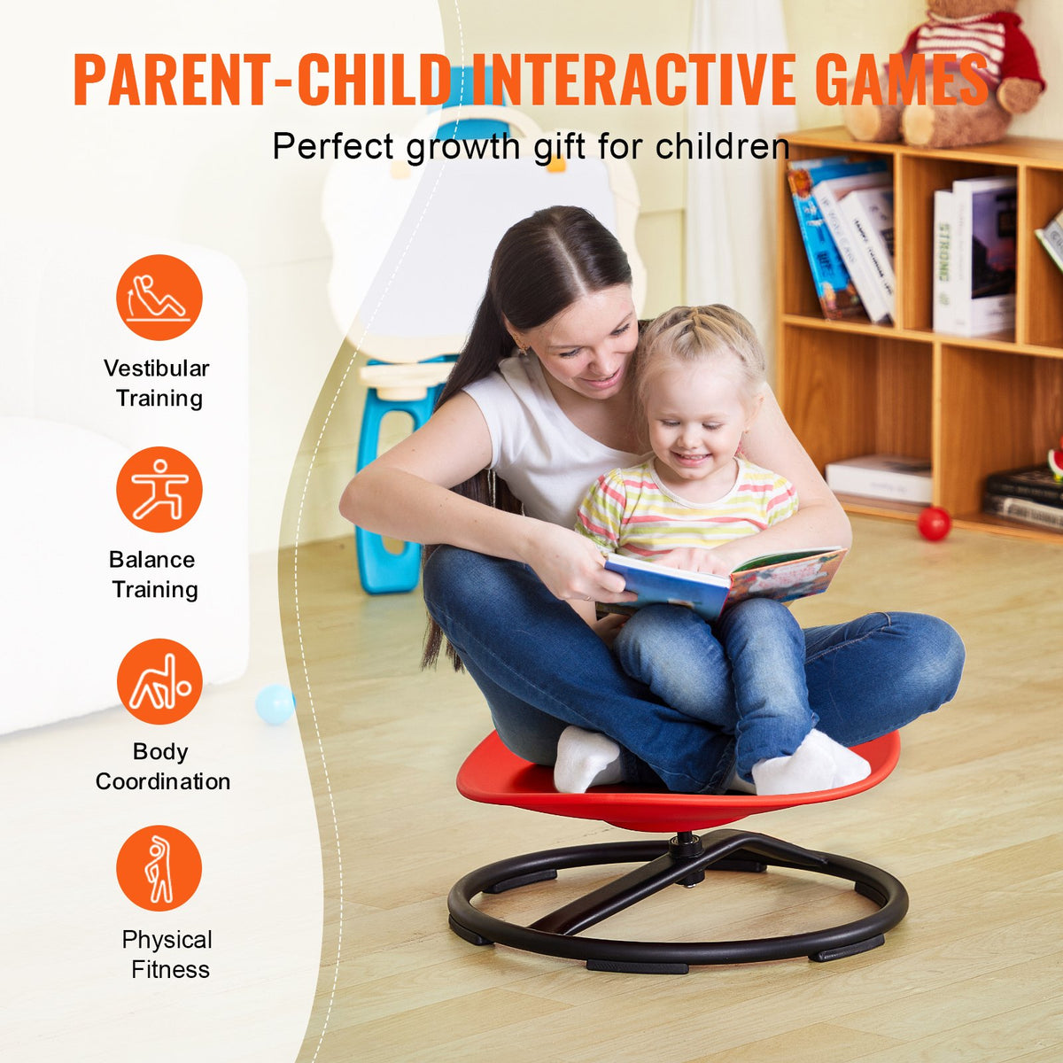VEVOR Kids Swivel Chair, 220 LBS Capacity, Sensory Spinning Chair, Autistic Kids Sensory Toy Chair with Non-Slip Metal Base, Toddler Sit and Spin Chair for Coordination Balance Focus Training Red - ETZYYXHS100KRKG1WV0 - view 7