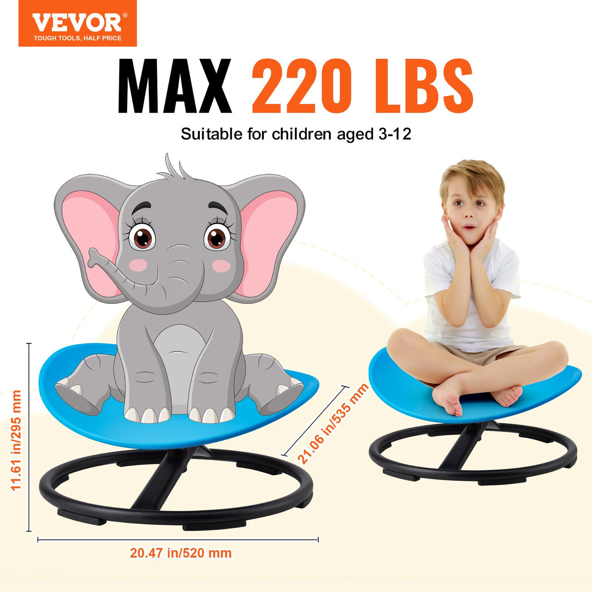 VEVOR Kids Swivel Chair, 220 LBS Capacity, Sensory Spinning Chair, Autistic Kids Sensory Toy Chair with Non-Slip Metal Base, Toddler Sit and Spin Chair for Coordination Balance Focus Training Blue - ETZYYXLS100K207B7V0 - view 3