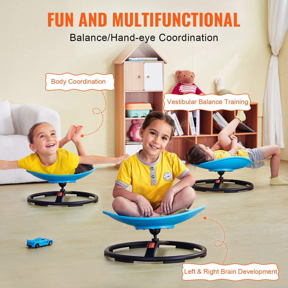 VEVOR Kids Swivel Chair, 220 LBS Capacity, Sensory Spinning Chair, Autistic Kids Sensory Toy Chair with Non-Slip Metal Base, Toddler Sit and Spin Chair for Coordination Balance Focus Training Blue - ETZYYXLS100K207B7V0 - view 4