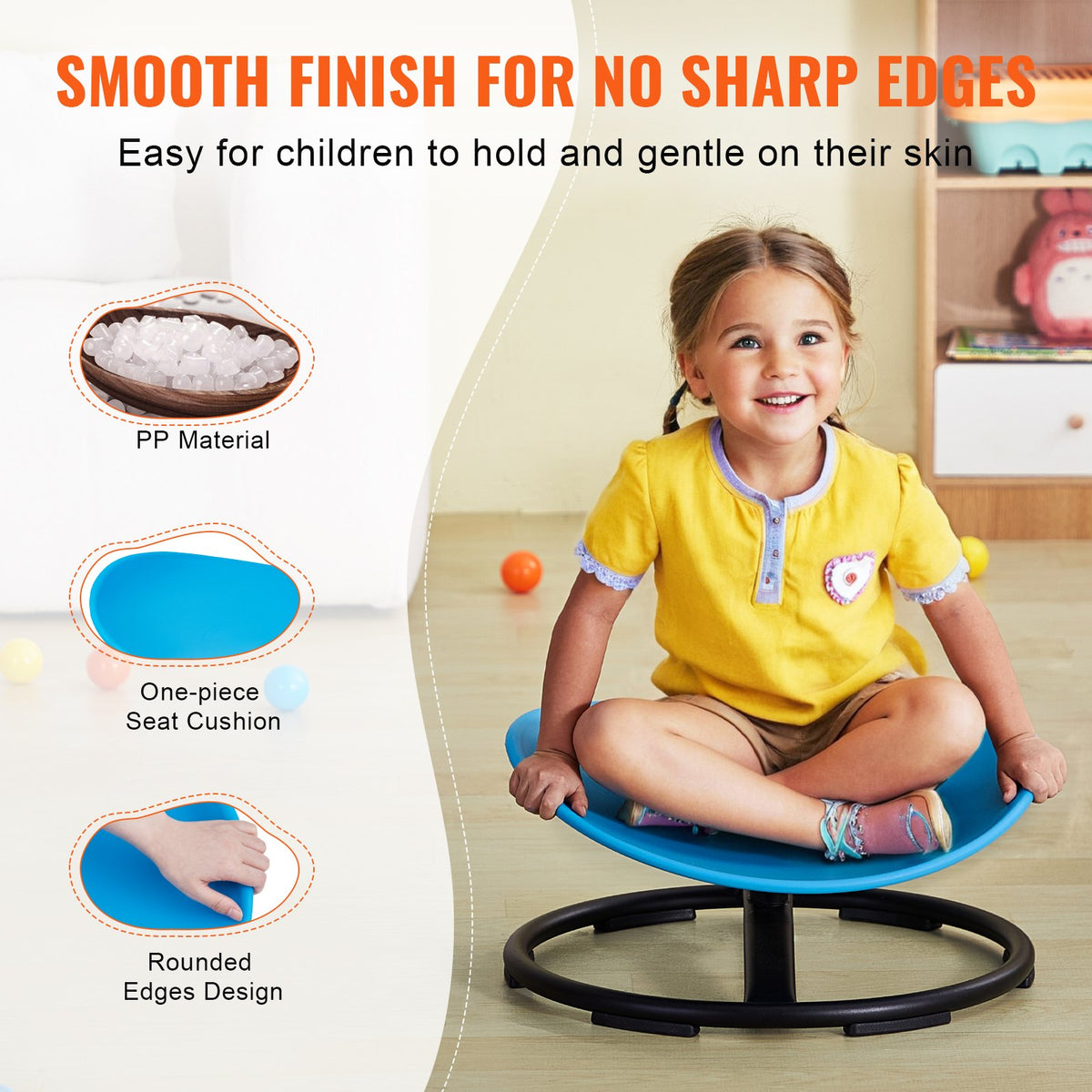VEVOR Kids Swivel Chair, 220 LBS Capacity, Sensory Spinning Chair, Autistic Kids Sensory Toy Chair with Non-Slip Metal Base, Toddler Sit and Spin Chair for Coordination Balance Focus Training Blue - ETZYYXLS100K207B7V0 - view 6