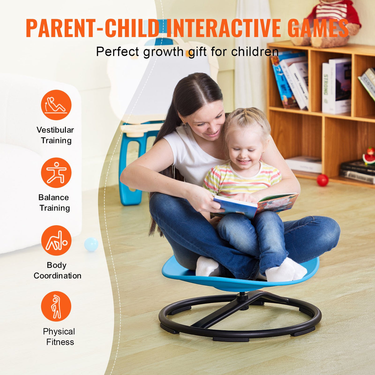 VEVOR Kids Swivel Chair, 220 LBS Capacity, Sensory Spinning Chair, Autistic Kids Sensory Toy Chair with Non-Slip Metal Base, Toddler Sit and Spin Chair for Coordination Balance Focus Training Blue - ETZYYXLS100K207B7V0 - view 7