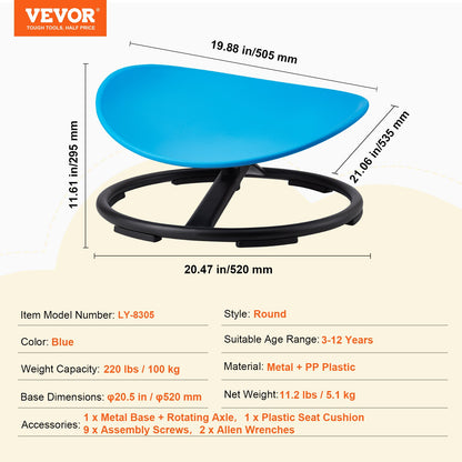 VEVOR Kids Swivel Chair, 220 LBS Capacity, Sensory Spinning Chair, Autistic Kids Sensory Toy Chair with Non-Slip Metal Base, Toddler Sit and Spin Chair for Coordination Balance Focus Training Blue - ETZYYXLS100K207B7V0 - view 8