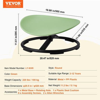 VEVOR Kids Swivel Chair, 220 LBS Capacity, Sensory Spinning Chair, Autistic Kids Sensory Toy Chair with Non-Slip Metal Base, Toddler Sit and Spin Chair for Coordination Balance Focus Training Green - ETZYYXLS100KEJYSRV0 - view 8