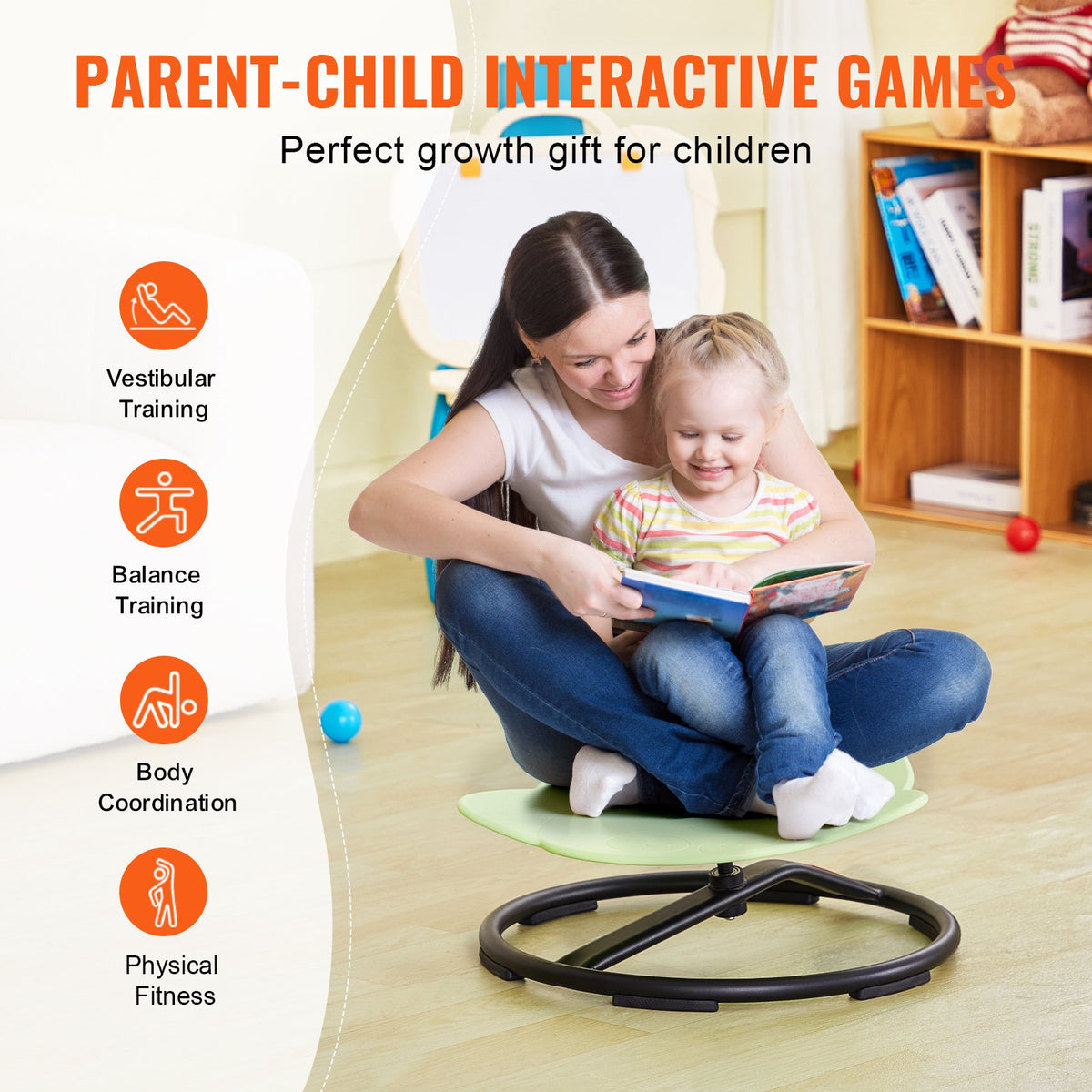 VEVOR Elephant Kids Swivel Chair, 220 LBS Capacity, 360° Spinning Chair, Autistic Kids Sensory Toy Chair with Non-Slip Metal Base, Toddler Sit and Spin Chair for Coordination Balance Focus Green - ETZYYXLS100KTGOBNV0 - view 7