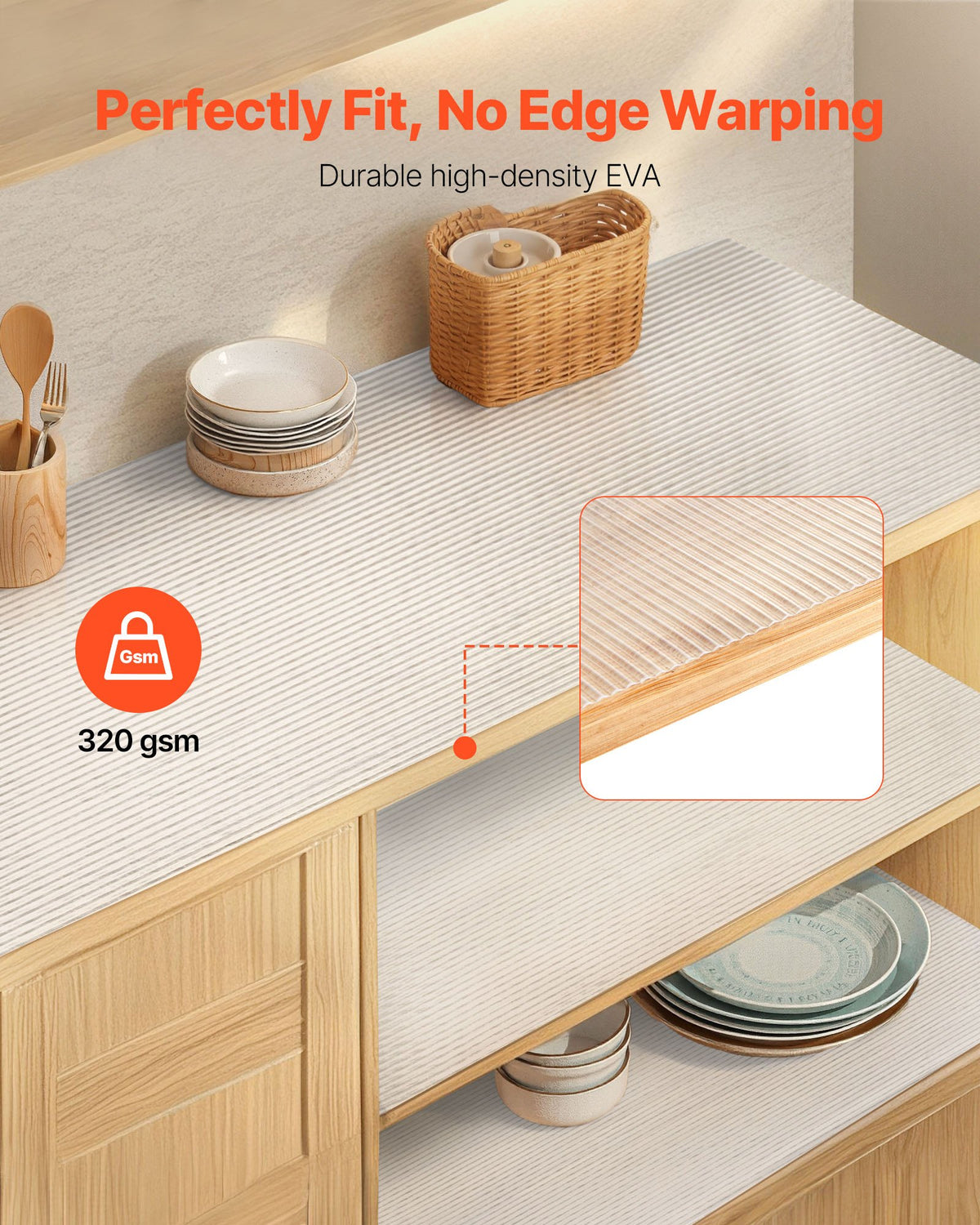 VEVOR Drawer and Shelf Liner for Kitchen Cabinet, Non-Adhesive Non-Slip Thick Refrigerator Liners, Waterproof Shelf Paper, Cupboard Bathroom Drawer Mats, EVA Fridge Lining for Shelves, Clear, 23 FT - EVACZGBHCTCD9B7KN001V0 - view 3
