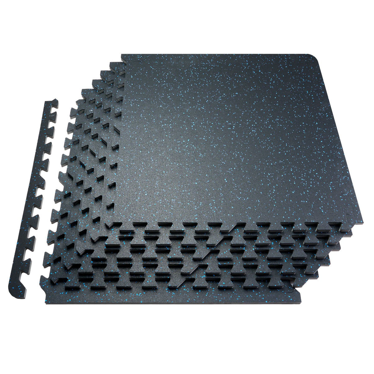 VEVOR 0.56 Inch Thick Gym Floor Mats, 12 Tiles Rubber Top with EVA Foam, 25" x 25" Gym Flooring Workout Mats with 48 sq.ft Coverage, Interlocking Puzzle Gym Mats for Gym, Home, Garage, Black & Blue - EVAQXJSHSDZX789TRV0 - view 1