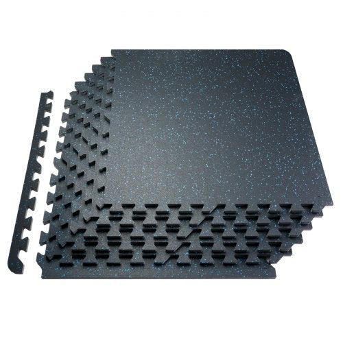 VEVOR 0.56 Inch Thick Gym Floor Mats, 12 Tiles Rubber Top with EVA Foam, 25" x 25" Gym Flooring Workout Mats with 48 sq.ft Coverage, Interlocking Puzzle Gym Mats for Gym, Home, Garage, Black & Blue - EVAQXJSHSDZX789TRV0 - view 2