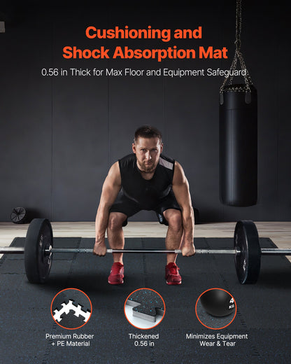 VEVOR 0.56 Inch Thick Gym Floor Mats, 12 Tiles Rubber Top with EVA Foam, 25" x 25" Gym Flooring Workout Mats with 48 sq.ft Coverage, Interlocking Puzzle Gym Mats for Gym, Home, Garage, Black & Blue - EVAQXJSHSDZX789TRV0 - view 4