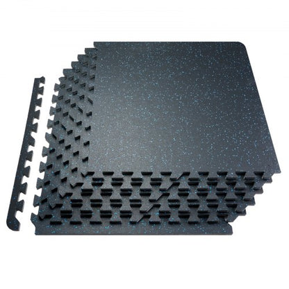 VEVOR black and blue interlocking gym mats, 6 tiles, rubber top with EVA foam base