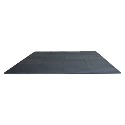 VEVOR black and blue interlocking gym mats, 6 tiles, rubber top with EVA foam base