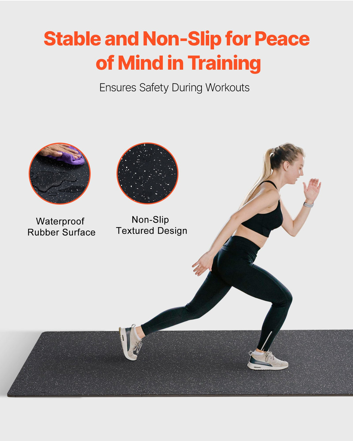 VEVOR 0.56 Inch Thick Gym Floor Mats, 25 Tiles Rubber Top with EVA Foam, 25" x 25" Gym Flooring Workout Mats with 100sq.ft Coverage, Interlocking Puzzle Gym Mats for Gym, Home, Garage, Black & White - EVAQXJSHSDZXOXDELV0 - view 5