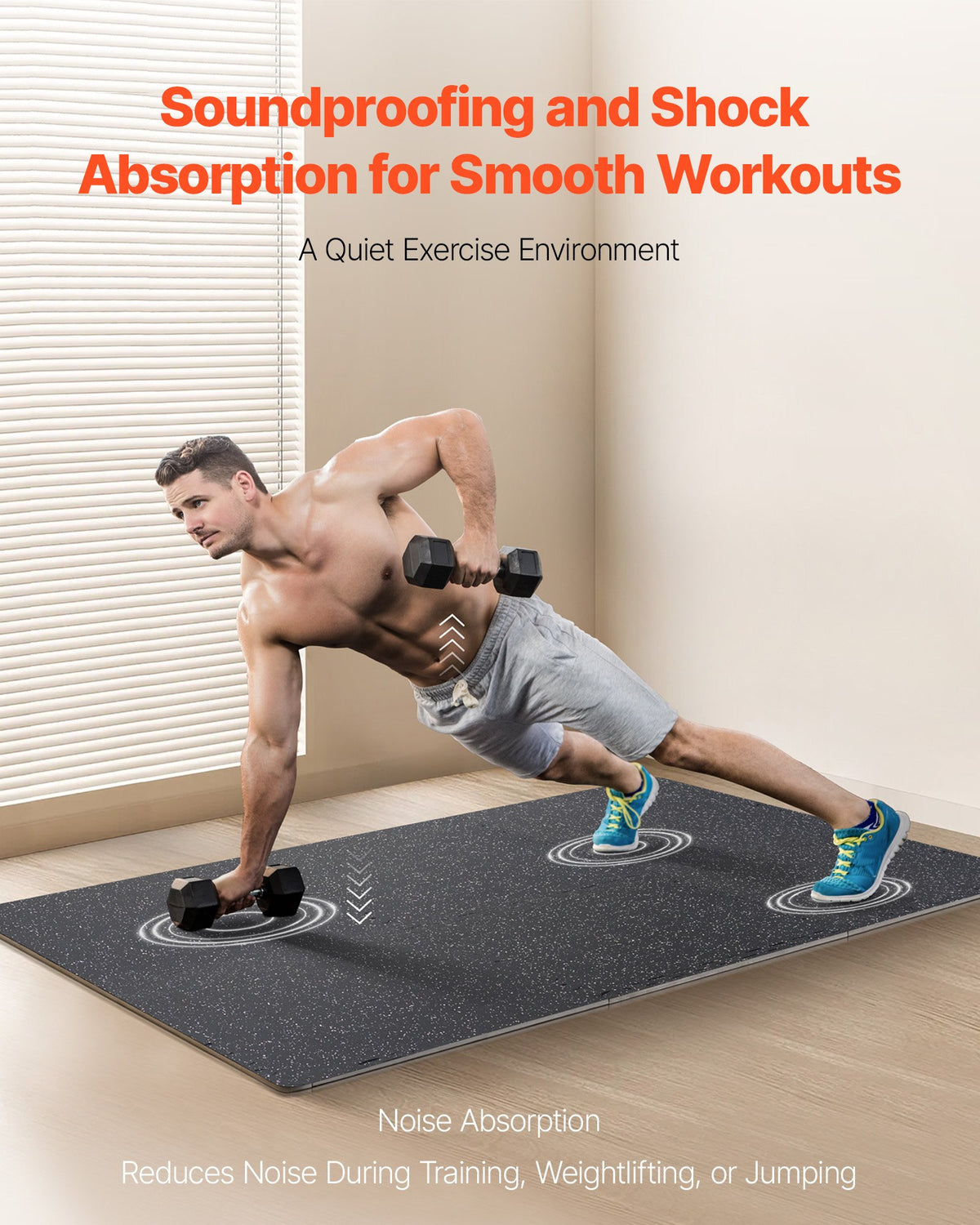 VEVOR 0.56 Inch Thick Gym Floor Mats, 25 Tiles Rubber Top with EVA Foam, 25" x 25" Gym Flooring Workout Mats with 100sq.ft Coverage, Interlocking Puzzle Gym Mats for Gym, Home, Garage, Black & White - EVAQXJSHSDZXOXDELV0 - view 6