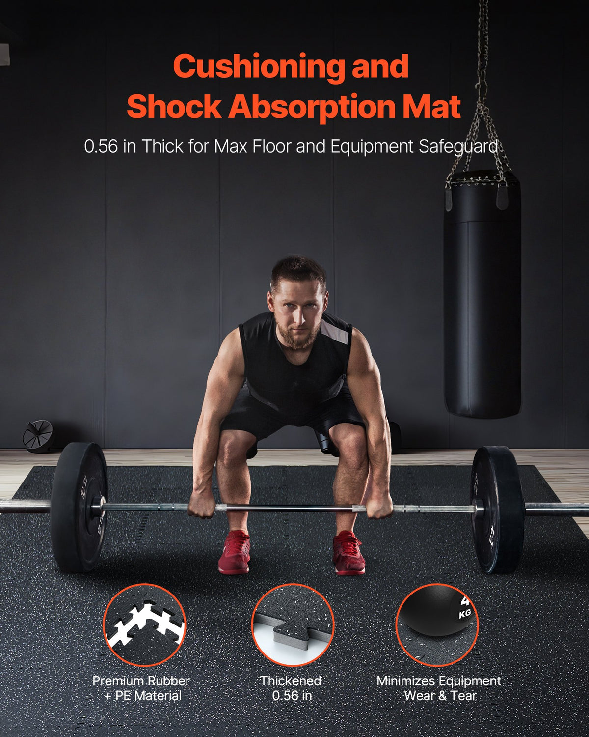 VEVOR 0.56 Inch Thick Gym Floor Mats, 6 Tiles Rubber Top with EVA Foam, 25" x 25" Gym Flooring Workout Mats with 25 sq.ft Coverage, Interlocking Puzzle Gym Mats for Gym, Home, Garage, Black & White - EVAQXJSHSDZXW5O14V0 - view 4
