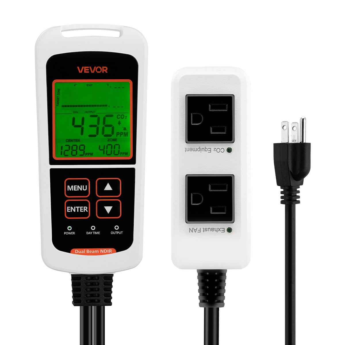 VEVOR Carbon Dioxide Monitoring Controller, Dual Outlets CO2 Monitor & Controller, Carbon Dioxide Sensor Day and Night Detection Feature, NDIR CO2 Sensor for Greenhouse, Laboratories, Classrooms, Home - EYHTJCKZQEYHX9347001V1 - view 1