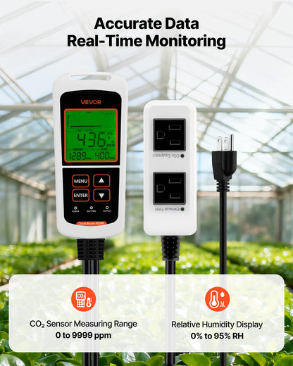 VEVOR Carbon Dioxide Monitoring Controller, Dual Outlets CO2 Monitor & Controller, Carbon Dioxide Sensor Day and Night Detection Feature, NDIR CO2 Sensor for Greenhouse, Laboratories, Classrooms, Home - EYHTJCKZQEYHX9347001V1 - view 3