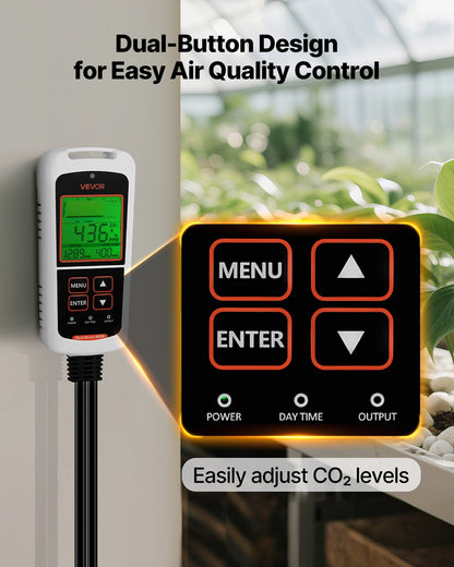 VEVOR Carbon Dioxide Monitoring Controller, Dual Outlets CO2 Monitor & Controller, Carbon Dioxide Sensor Day and Night Detection Feature, NDIR CO2 Sensor for Greenhouse, Laboratories, Classrooms, Home - EYHTJCKZQEYHX9347001V1 - view 7