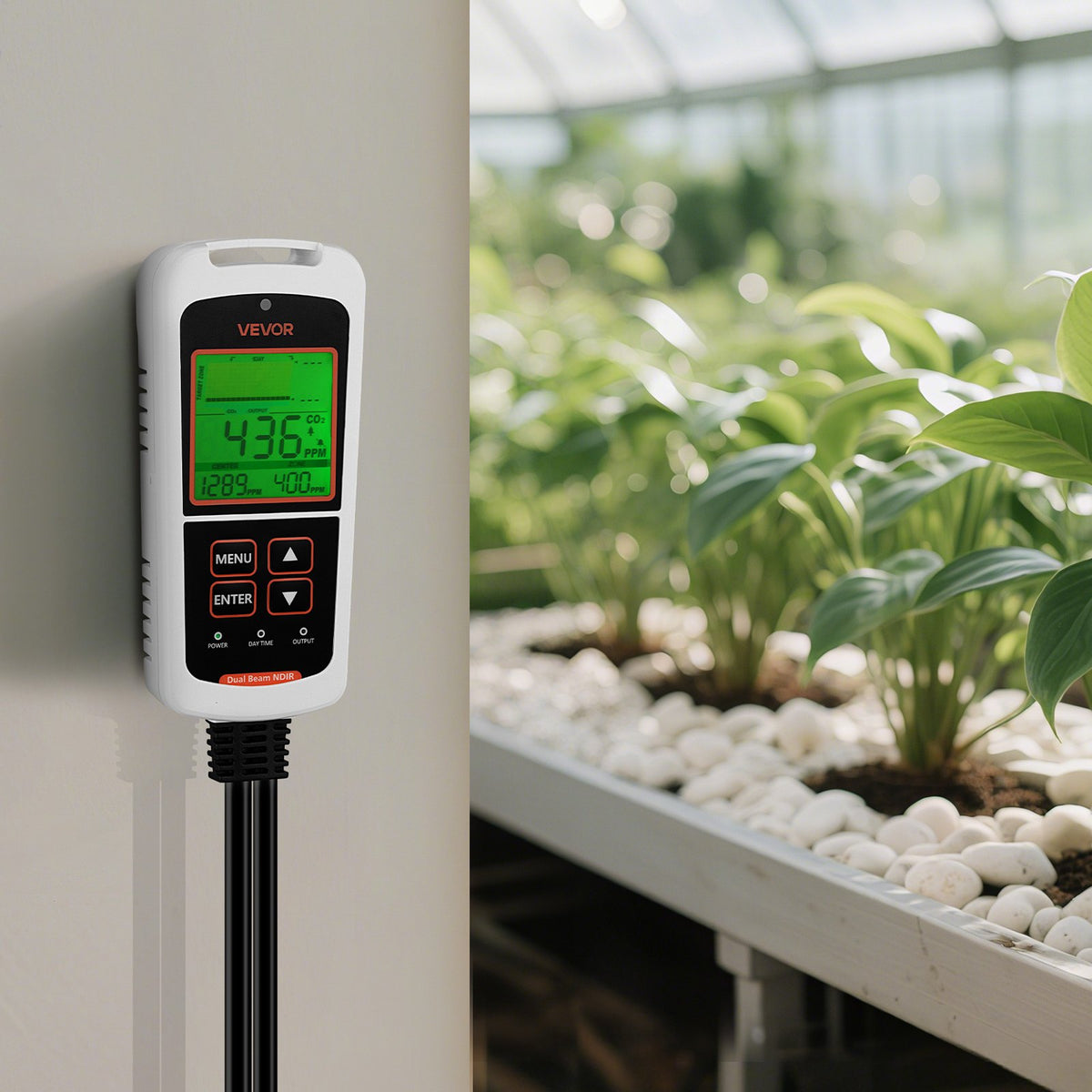 VEVOR Carbon Dioxide Monitoring Controller, Dual Outlets CO2 Monitor & Controller, Carbon Dioxide Sensor Day and Night Detection Feature, NDIR CO2 Sensor for Greenhouse, Laboratories, Classrooms, Home - EYHTJCKZQEYHX9347001V1 - view 9