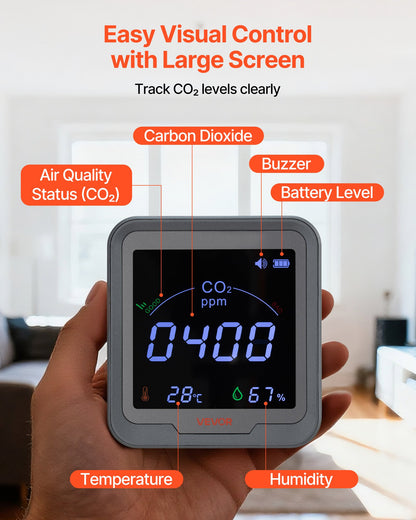 VEVOR Carbon Dioxide Monitor, CO2 Controller with Temperature and Humidity Display, NDIR Sensor, Carbon Dioxide Detector for Bedside, Home, Office, Car, Lightweight & Portable - EYHTJCQEYHTJ6E2DT001V9 - view 7
