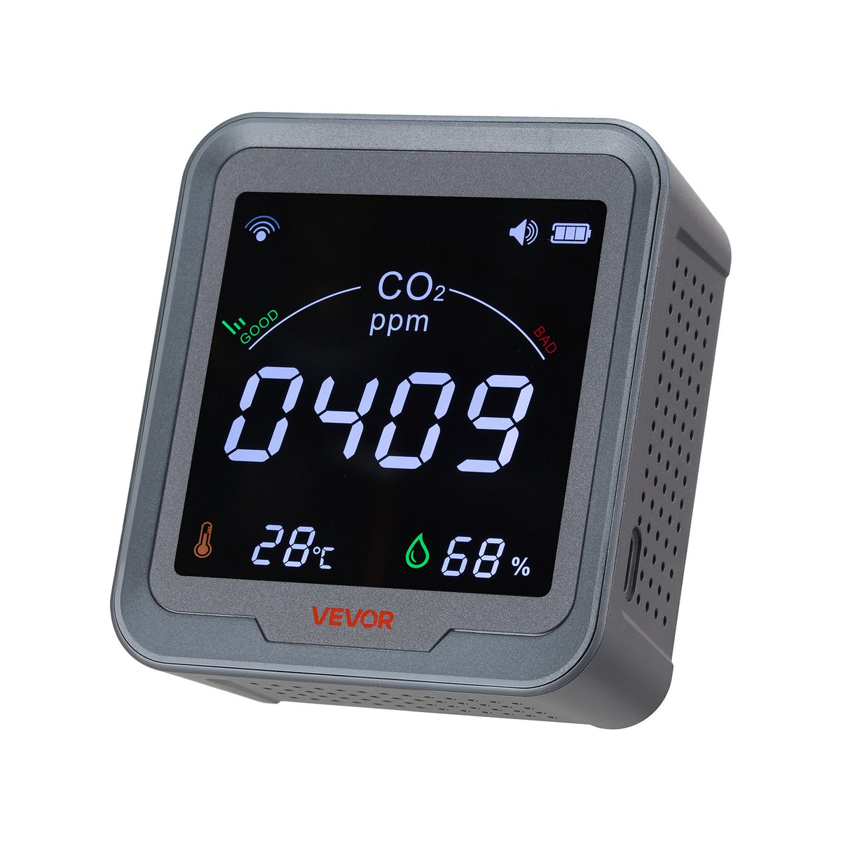 VEVOR Carbon Dioxide Monitor, CO2 Controller with Temperature and Humidity Display, NDIR Sensor Carbon Dioxide Detector, for Outdoors, Home, Office, Car, Wall-Mounted Use - EYHTJCQEYHTJP8ME5001V9 - view 1