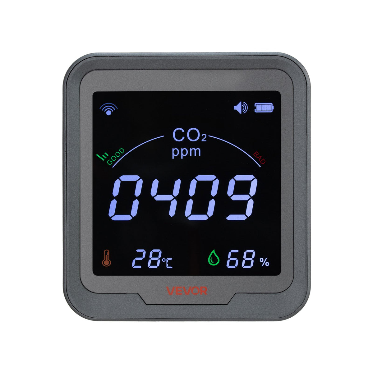 VEVOR Carbon Dioxide Monitor, CO2 Controller with Temperature and Humidity Display, NDIR Sensor Carbon Dioxide Detector, for Outdoors, Home, Office, Car, Wall-Mounted Use - EYHTJCQEYHTJP8ME5001V9 - view 10