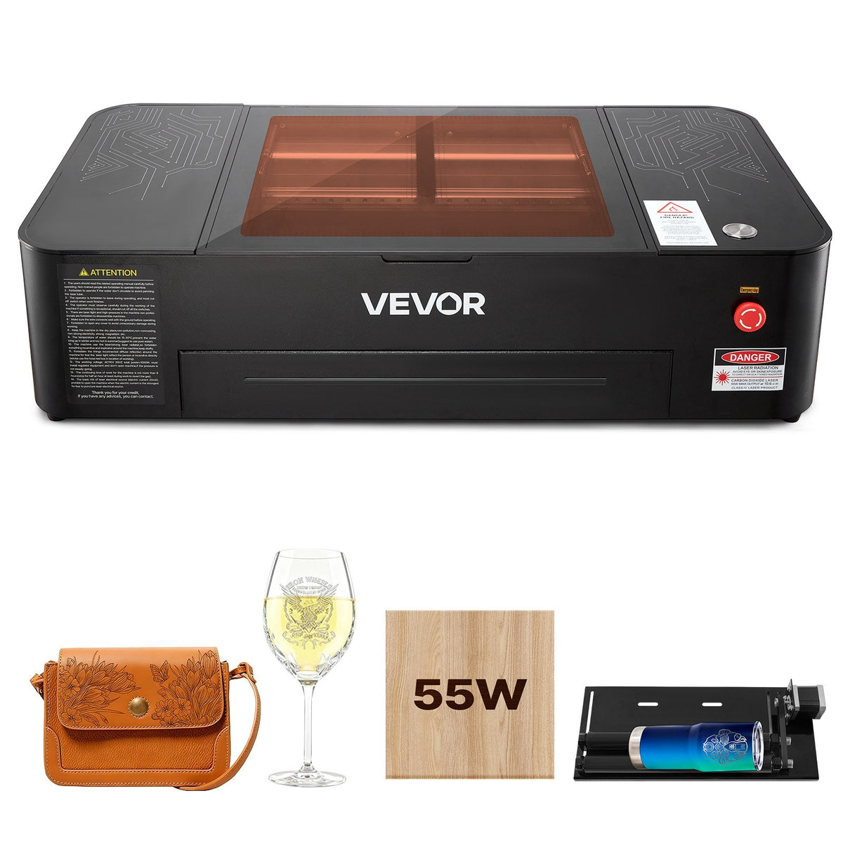 VEVOR 55W CO2 Laser Engraver, 20 x 12 in, Desktop CO2 Laser Engraver and Cutter Machine with 16MP Camera, Water Pump, Rotary Axis, Compatible with LightBurn CorelDRAW RDWorks, for Wood Acrylic Glass - EYHTJGDKJTMS2IMFX001V1 - view 1