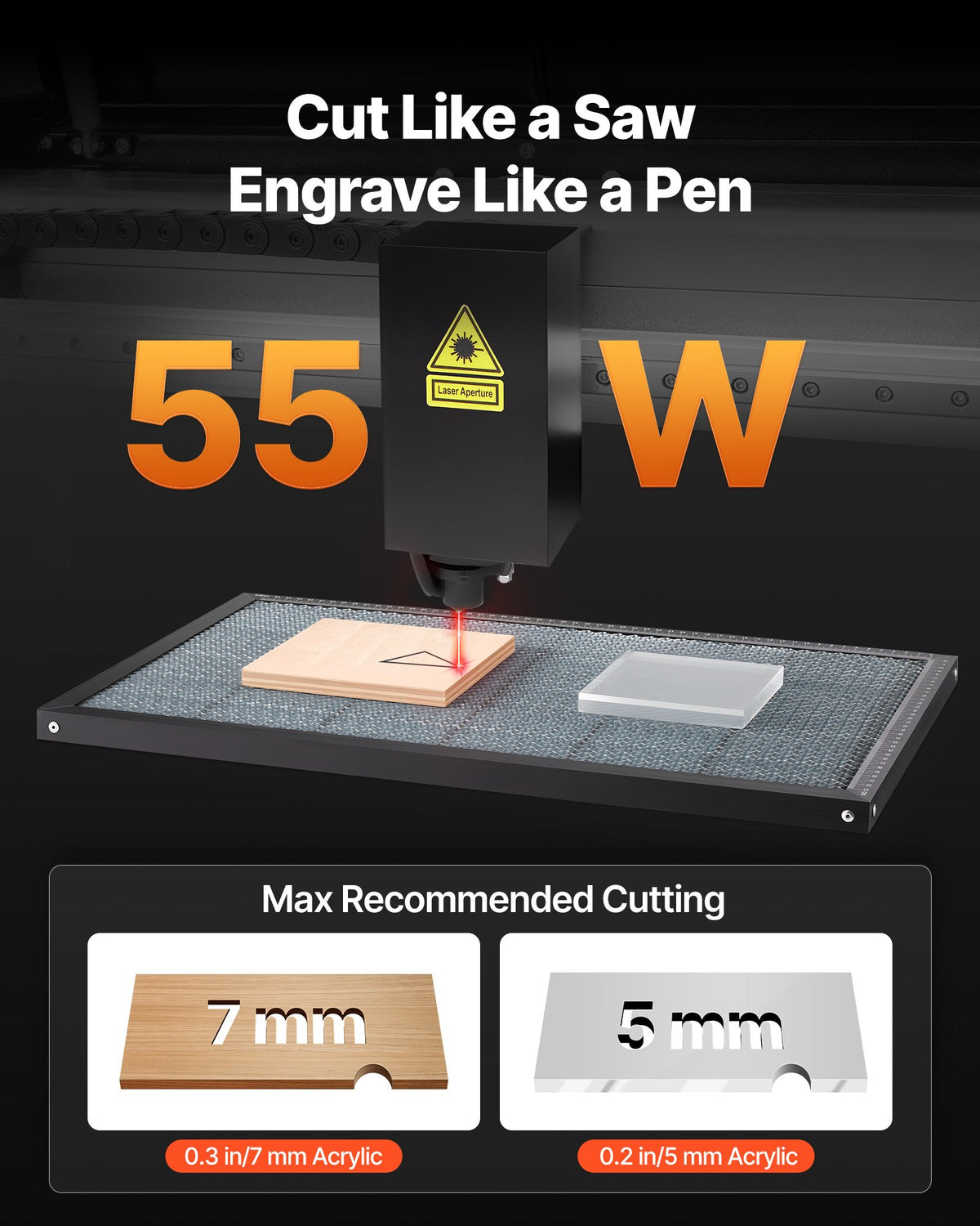 VEVOR 55W CO2 Laser Engraver, 20 x 12 in, Desktop CO2 Laser Engraver and Cutter Machine with 16MP Camera, Water Pump, Rotary Axis, Compatible with LightBurn CorelDRAW RDWorks, for Wood Acrylic Glass - EYHTJGDKJTMS2IMFX001V1 - view 3