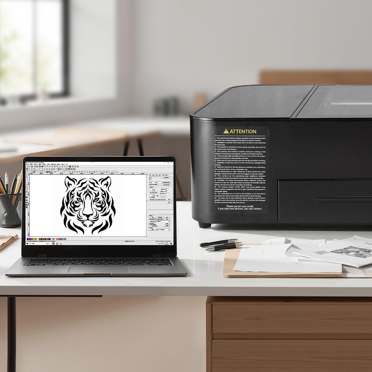 VEVOR 55W CO2 Laser Engraver, 20 x 12 in, Desktop CO2 Laser Engraver and Cutter Machine with 16MP Camera, Water Pump, Rotary Axis, Compatible with LightBurn CorelDRAW RDWorks, for Wood Acrylic Glass - EYHTJGDKJTMS2IMFX001V1 - view 9
