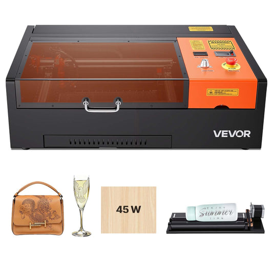 VEVOR 45W CO2 Laser Engraver, 12 x 8 in, Desktop CO2 Laser Engraver Cutter Machine with Rotary Axis, Air Assist, Engraving Machine Compatible with LightBurn CorelDRAW GRBL, for Wood Acrylic Glass - EYHTJGDKJTMS7FYAW001V1 - view 1