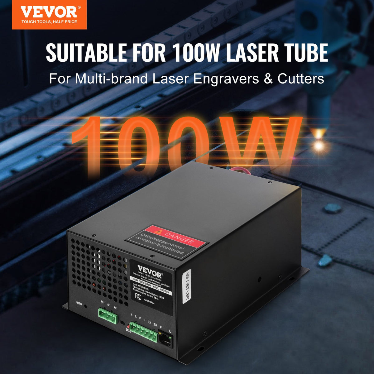 VEVOR CO2 Laser Power Supply, 100W, Power Supply for 100W Laser Tube, Constant Current Protection, Open Circuit Protection, Fast Heat Dissipation, Compatible for Multi-brand Laser Engravers & Cutters - EYHTJGGDY10099T4PV6 - view 3