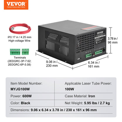 VEVOR CO2 Laser Power Supply, 100W, Power Supply for 100W Laser Tube, Constant Current Protection, Open Circuit Protection, Fast Heat Dissipation, Compatible for Multi-brand Laser Engravers & Cutters - EYHTJGGDY10099T4PV6 - view 8