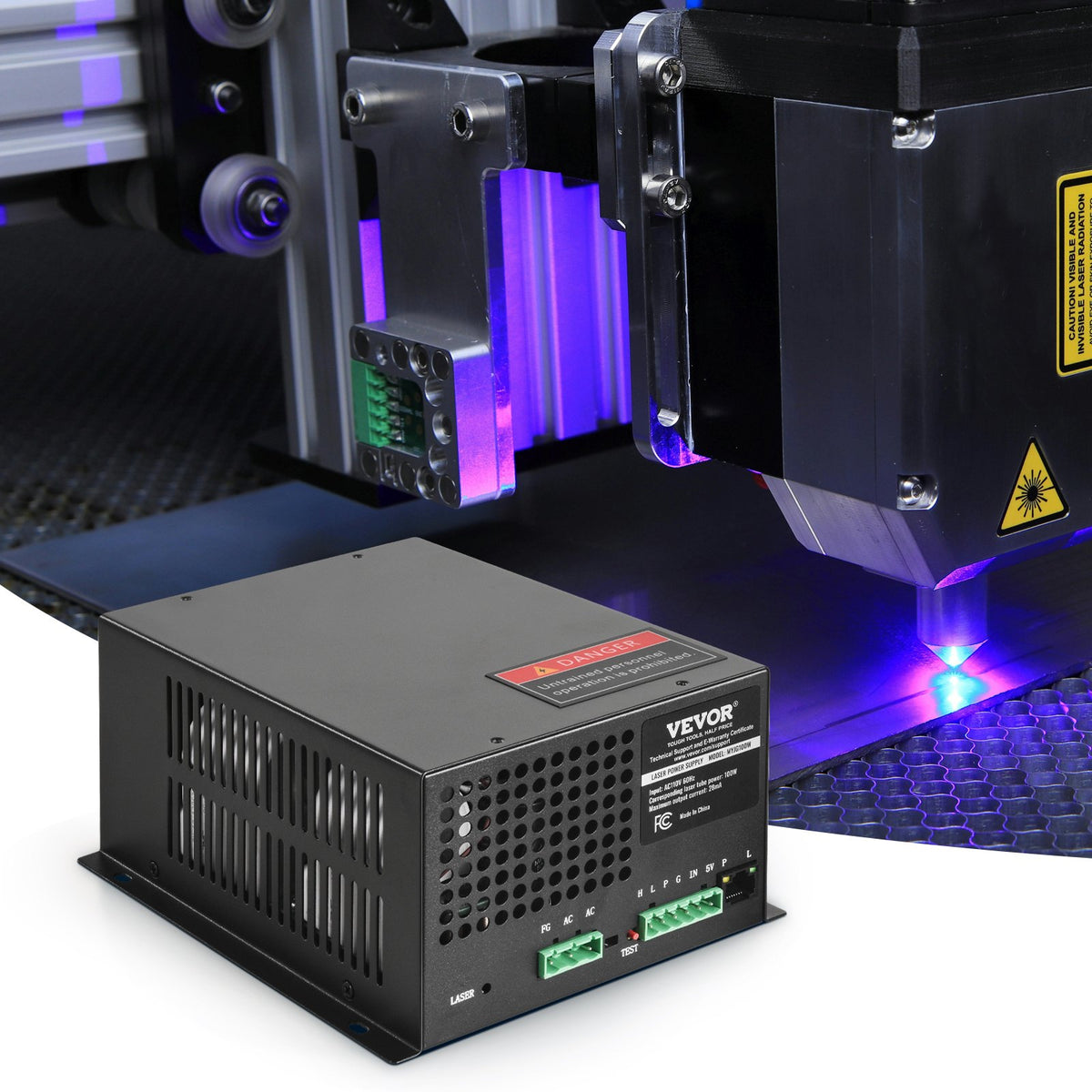 VEVOR CO2 Laser Power Supply, 100W, Power Supply for 100W Laser Tube, Constant Current Protection, Open Circuit Protection, Fast Heat Dissipation, Compatible for Multi-brand Laser Engravers & Cutters - EYHTJGGDY10099T4PV6 - view 9