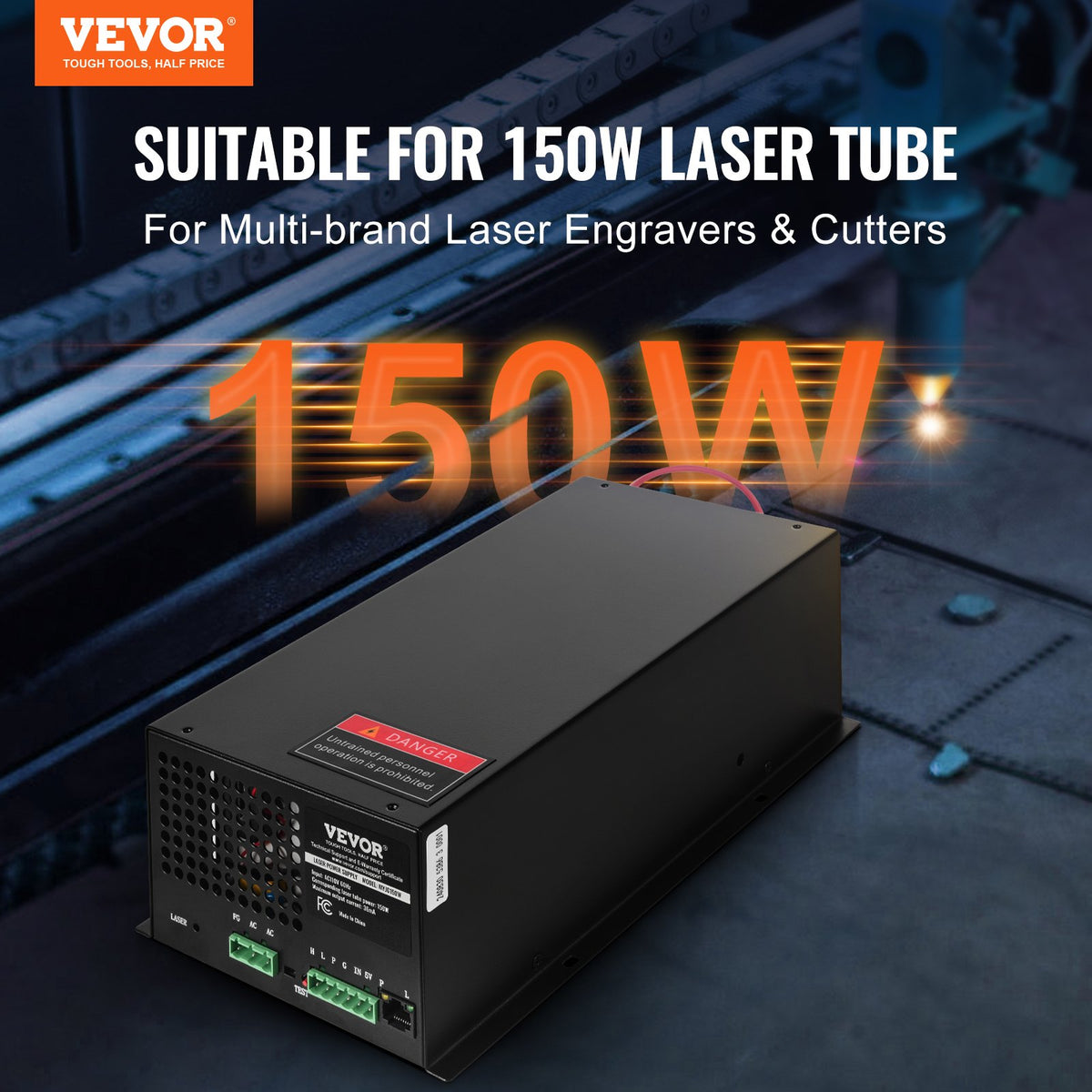 VEVOR CO2 Laser Power Supply, 150W, Power Supply for 150W Laser Tube, Constant Current Protection, Open Circuit Protection, Fast Heat Dissipation, Compatible for Multi-brand Laser Engravers & Cutters - EYHTJGGDY150JHD46V6 - view 3