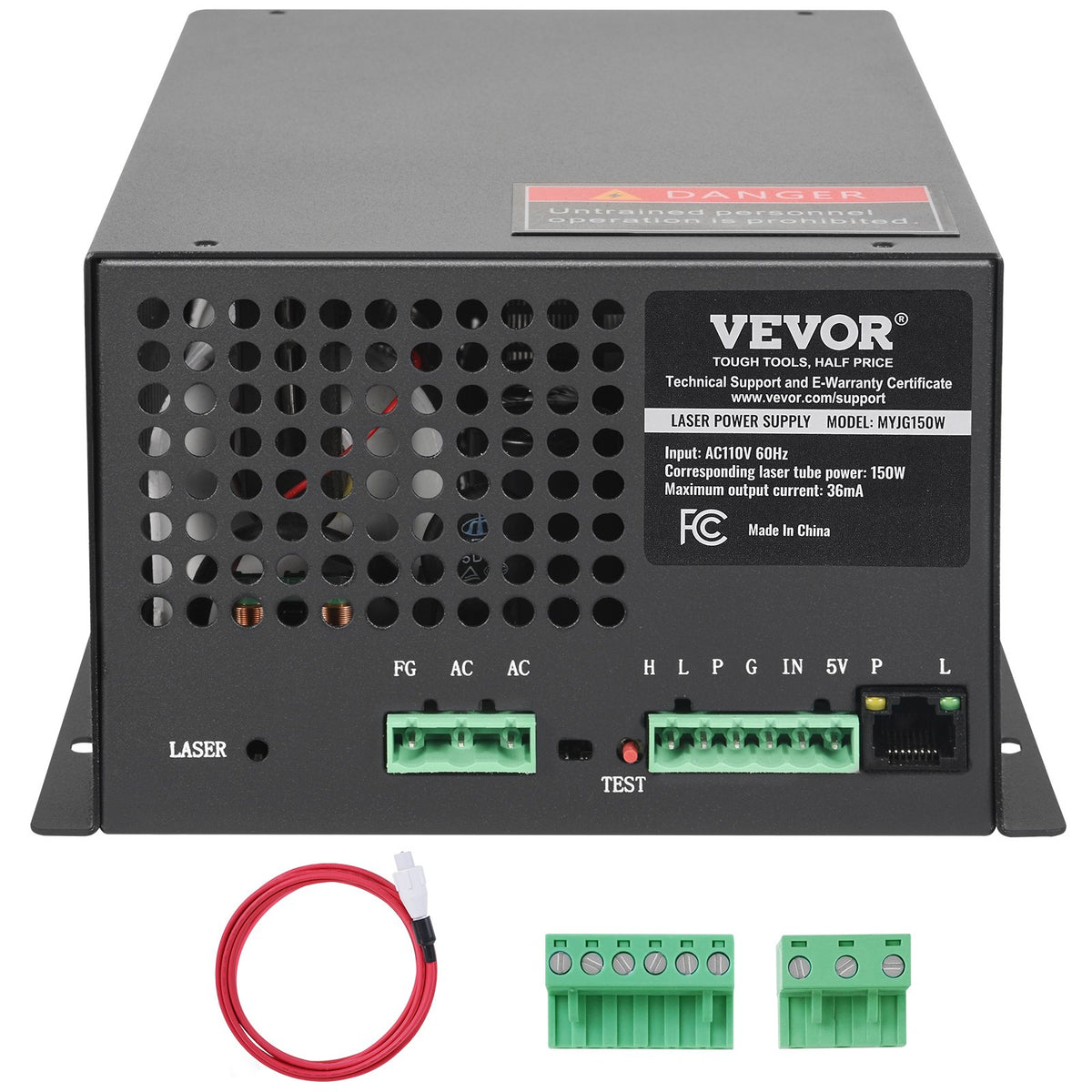 VEVOR CO2 Laser Power Supply, 150W, Power Supply for 150W Laser Tube, Constant Current Protection, Open Circuit Protection, Fast Heat Dissipation, Compatible for Multi-brand Laser Engravers & Cutters - EYHTJGGDY150JHD46V6 - view 10