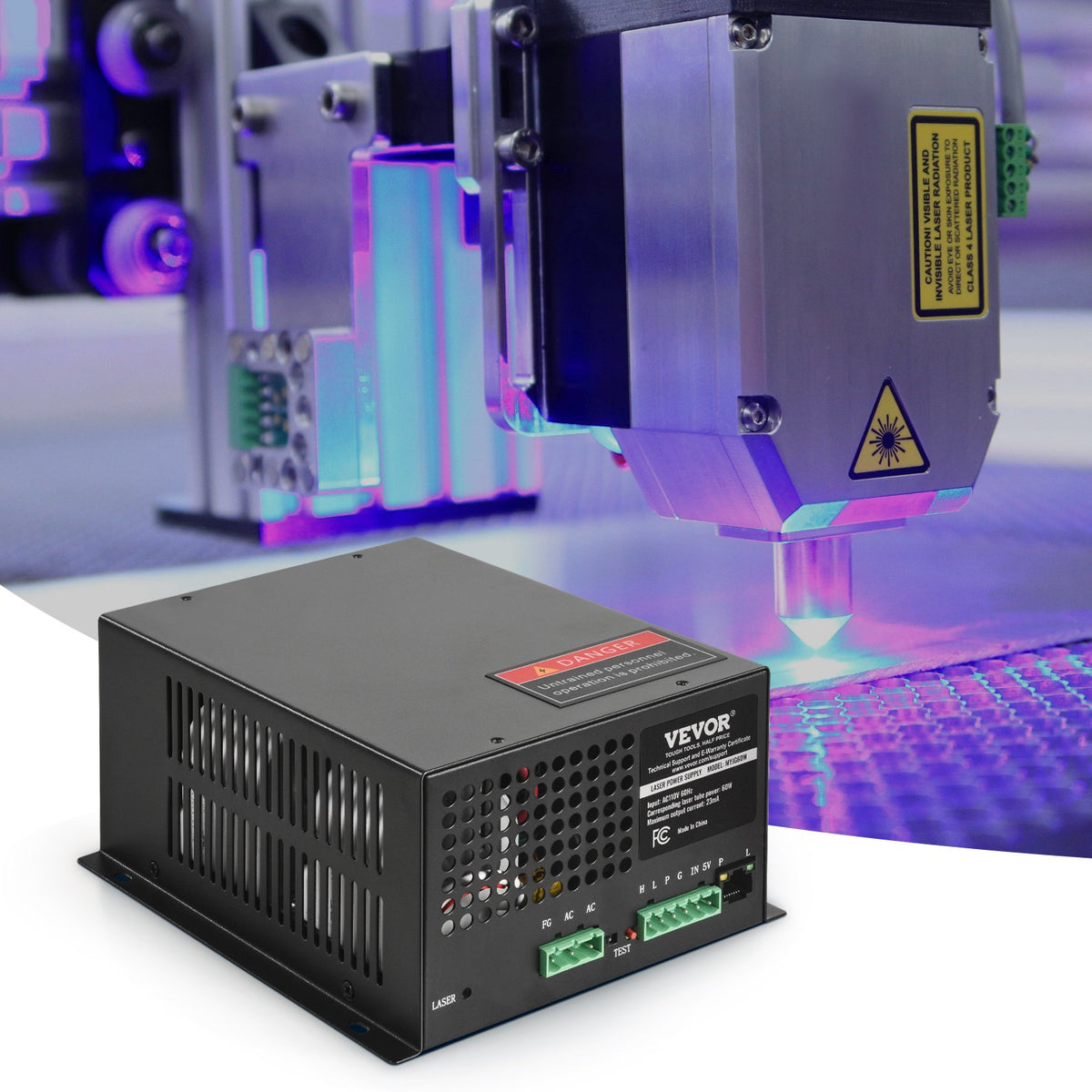 VEVOR CO2 Laser Power Supply, 60W, Power Supply for 60W Laser Tube, Constant Current Protection, Open Circuit Protection, Fast Heat Dissipation, Compatible for Multi-brand Laser Engravers & Cutters - EYHTJGGDY60W1SK33V6 - view 9