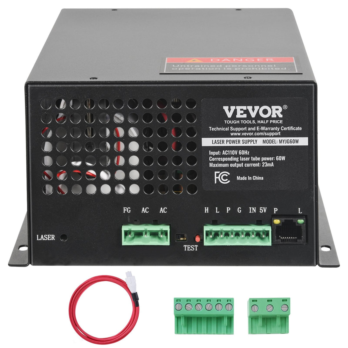 VEVOR CO2 Laser Power Supply, 60W, Power Supply for 60W Laser Tube, Constant Current Protection, Open Circuit Protection, Fast Heat Dissipation, Compatible for Multi-brand Laser Engravers & Cutters - EYHTJGGDY60W1SK33V6 - view 10