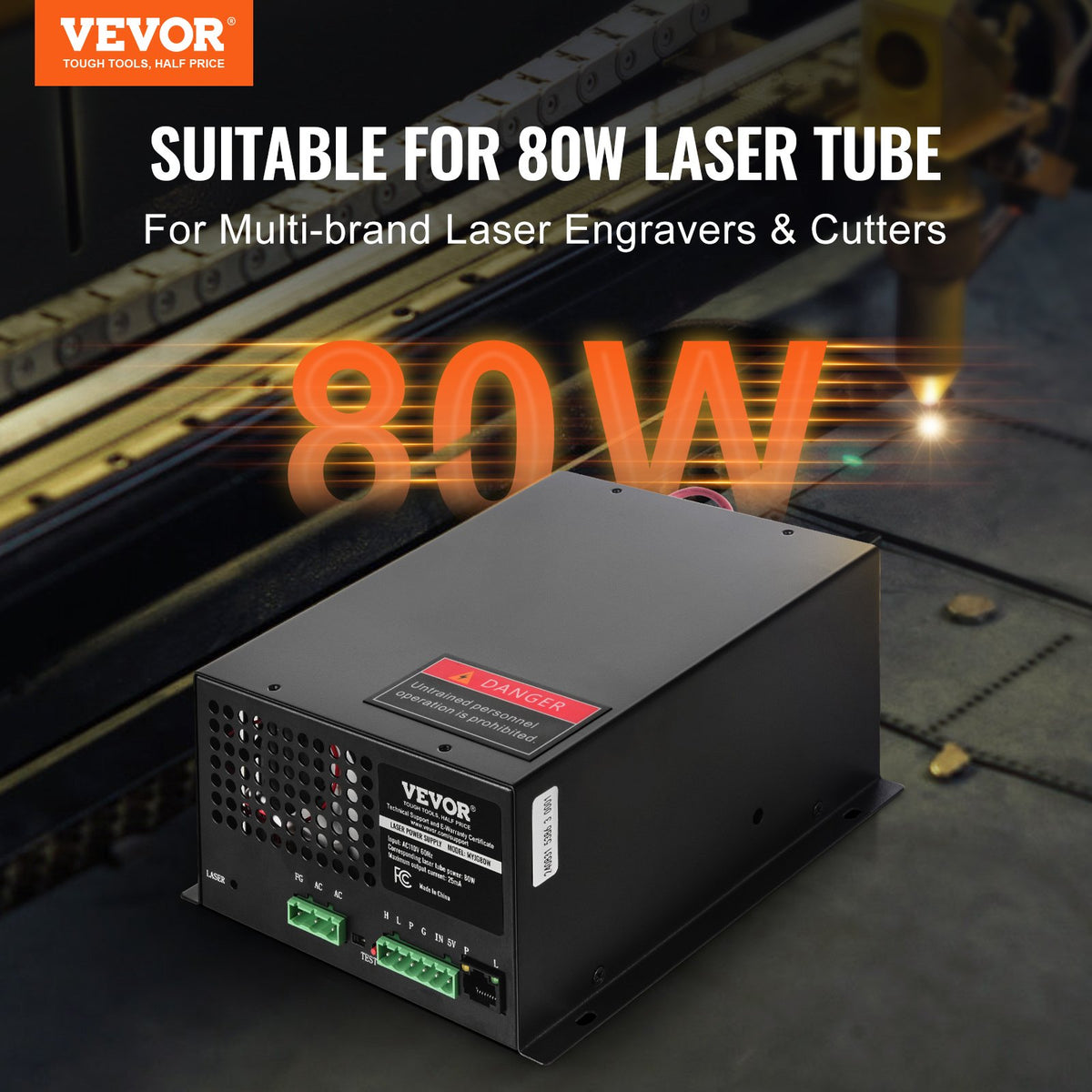 VEVOR CO2 Laser Power Supply, 80W, Power Supply for 80W Laser Tube, Constant Current Protection, Open Circuit Protection, Fast Heat Dissipation, Compatible for Multi-brand Laser Engravers & Cutters - EYHTJGGDY80WDNVANV6 - view 3
