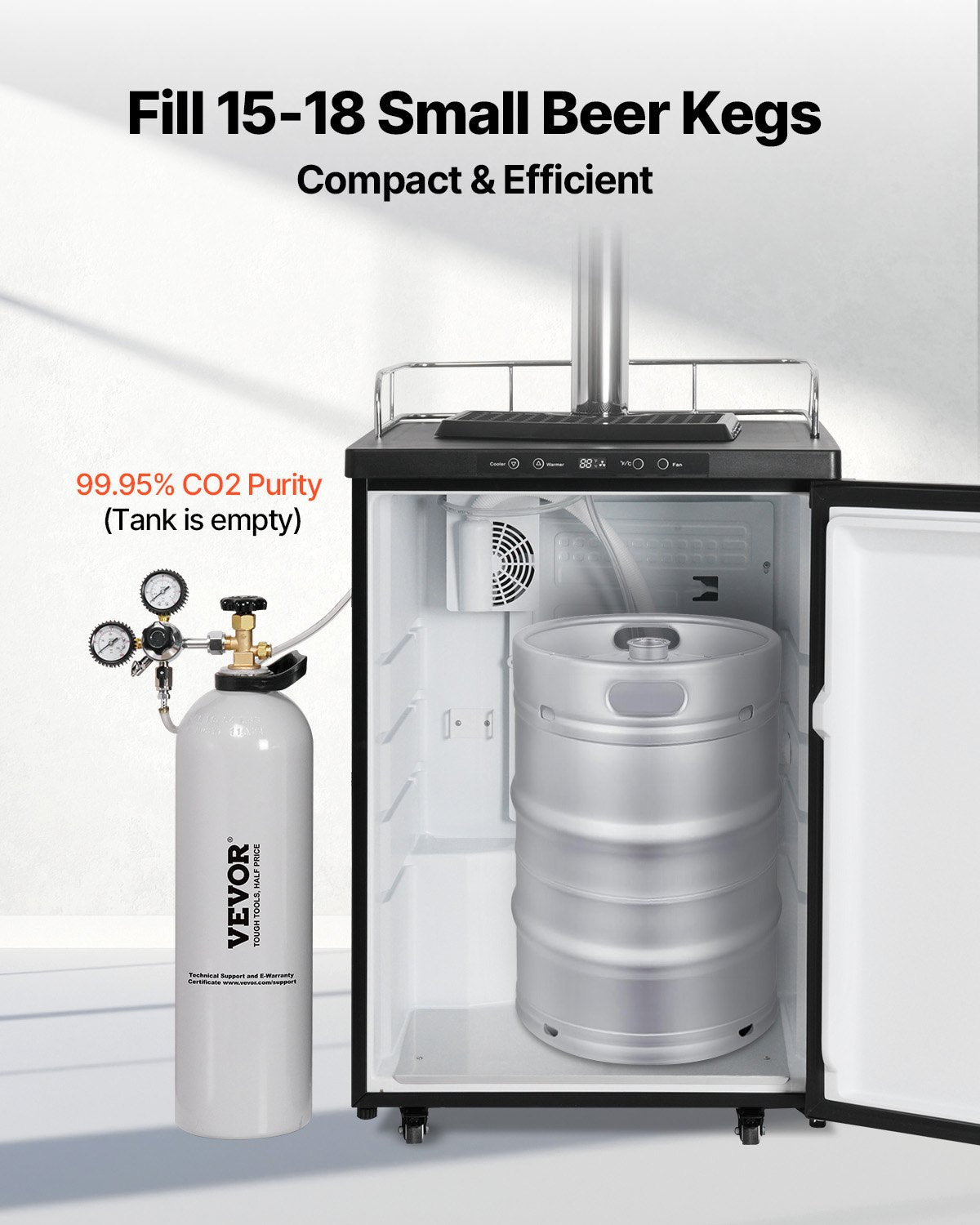 VEVOR CO2 Tank, 15 lbs New Aluminum Alloy Cylinder, CO2 Air Tank with Light Spray Coating, CGA320 Valve, Handle & Adjustable Pressure, DOT Approved Cylinder for Draft Beer Dispensing and Soda Maker - EYHTQGL15LBSUJ1DEV0 - view 4