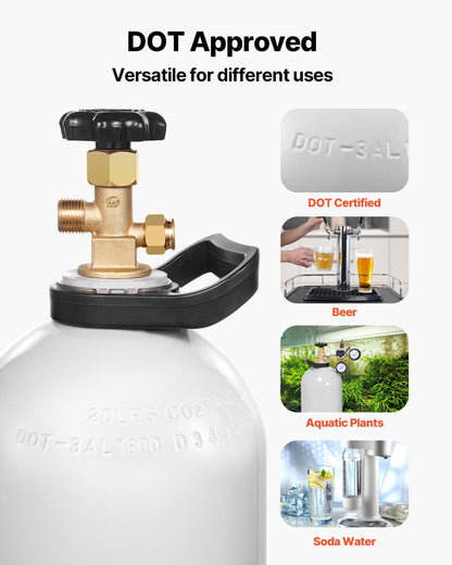 VEVOR CO2 Tank, 20 lbs New Aluminum Alloy Cylinder, CO2 Air Tank with Spray Coating, CGA320 Valve, Handle & Adjustable Pressure, DOT & TC Approved Cylinder for Draft Beer Dispensing and Soda Maker - EYHTQGL20LBSFW9E8V0 - view 7