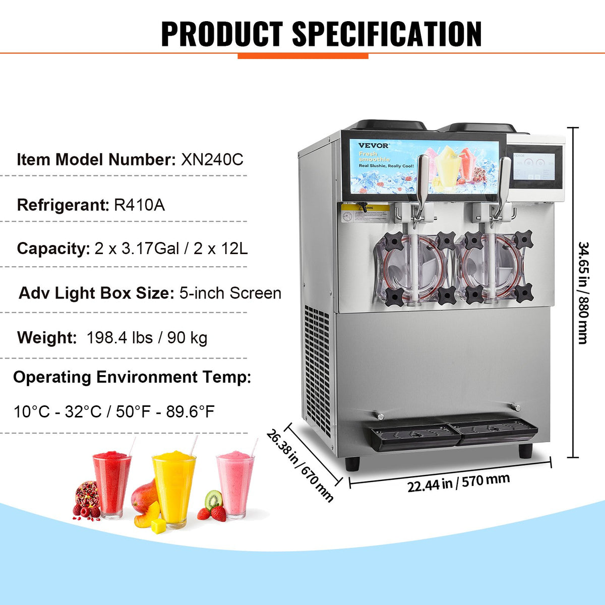VEVOR Commercial Slushy Machine, 2 x 12L / 3.17 Gal Double Tanks, Cool and Freeze Modes, Stainless Steel Margarita Smoothie Frozen Drink Maker, Slushie Machine for Party Cafes Restaurants Bars Home - FB8L4L22000W2RDAFV1 - view 8